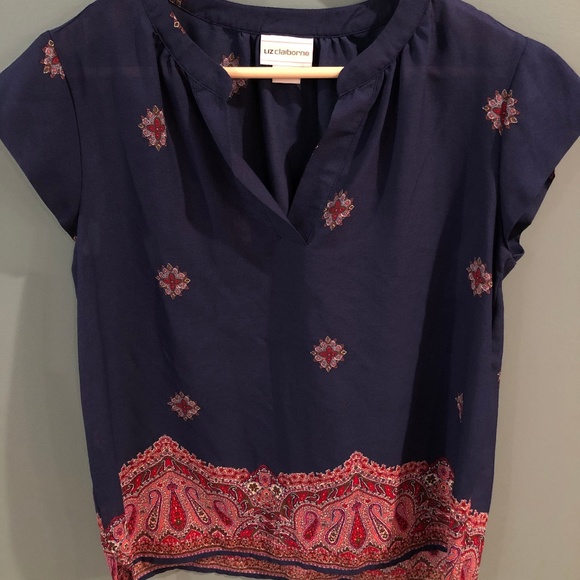 navy and pink/red/blush blouse - Picture 1 of 1